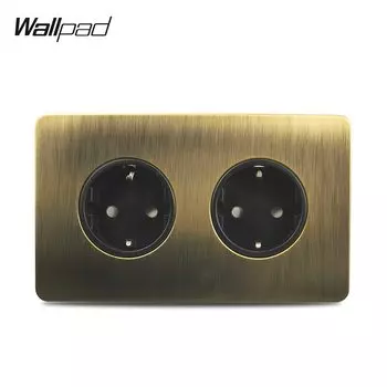 Стеновая панель, античная латунь, панель из нержавеющей стали, 146x86 мм, двойная электрическая розетка, вилка европейского стандарта