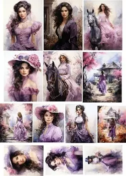 Стикеры акварельные винтажные фиолетовые BLINGIRD