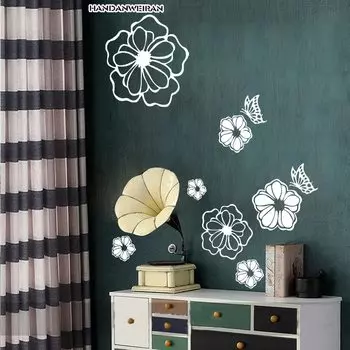 Стикеры черные цветы бабочки HANDANWEIRAN 30*30 см