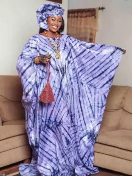 Стильное роскошное женское платье Boubou с принтом с подходящим головным убором-длинная африканская одежда для повседневной носки, вечеринок и торжеств