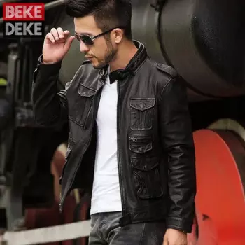 Стильные корейские мужские Короткие Куртки из натуральной овечьей кожи Байкерская облегающая куртка из овечьей кожи мужская куртка мотоциклетная куртка