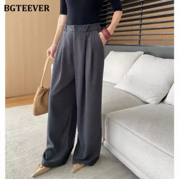 Стильные женские брюки BGTEEVER с широкими штанинами, осенние модные длинные Костюмные брюки с высокой талией и карманами для женщин