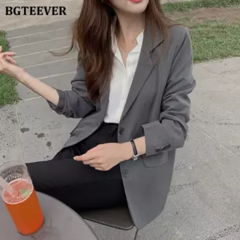 Стильный офисный женский однотонный Блейзер BGTEEVER с отложным воротником, элегантные однобортные тонкие женские куртки, весенние женские пальто
