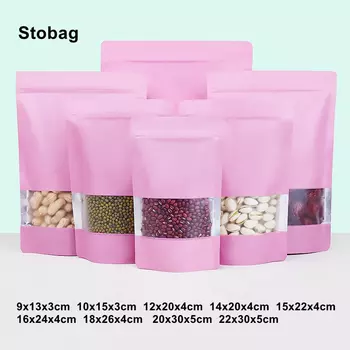 StoBag 100 шт. розовая матовая упаковка для пищевых продуктов, сумка на молнии, самозапечатывающаяся оконная фасоль, многоразовые пакеты для хранения закусок и орехов
