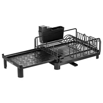 Стойка для сушки посуды, раздвижная стойка для столовых приборов, многофункциональная 2-уровневая стойка для хранения для раковины, кухонные принадлежности