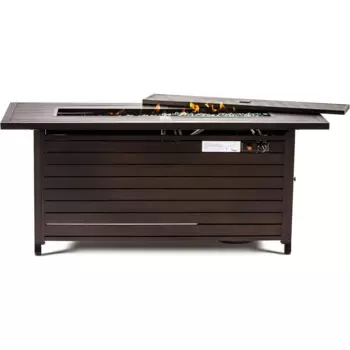 Стол для газовой ямы, уличный стол для костра на пропане, 57 дюймов, 50000BTU, с крышкой, уличный, прямоугольный Бронзовый ковер