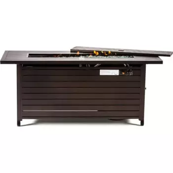 Стол для газовой ямы, уличный стол для костра на пропане, 57 дюймов, 50000BTU, с крышкой, уличный, прямоугольный Бронзовый ковер