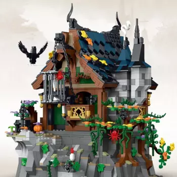 Строительные блоки Witch Hut, модель MOC, средневековый коттедж, модель с видом на город, кирпичи, украшение для рабочего стола, детская игрушка «сделай сам», подарок на день рождения, 1964 шт.