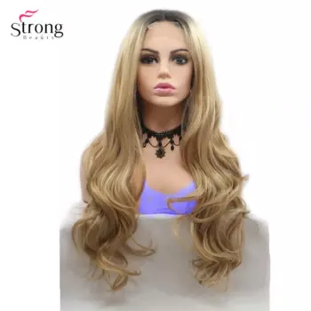 StrongBeauty Длинный вьющийся парик Волосы Ombre Блондинка/Розовый Синтетические парики фронта шнурка для женщин