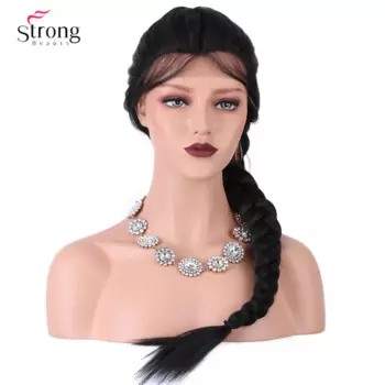 StrongBeauty, французские прически с косой, парики спереди, синтетический парик шнурка для женщин, черный с волосами ребенка