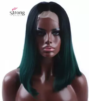 StrongBeauty синтетический кружевной парик спереди обратно в зеленый бирюзовый Бирюзовый бесклеевый Омбре оттенок короткие волосы парики термостойкие