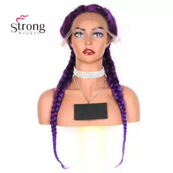 StrongBeauty Синтетический парик с косой спереди, длинный фиолетовый с синими бликами для женщин
