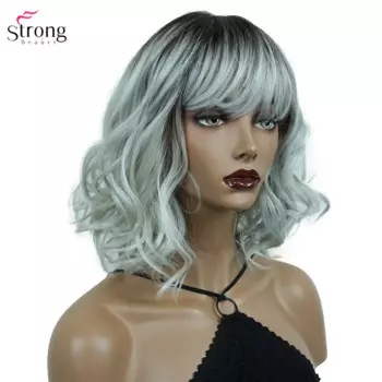 StrongBeauty женский вьющийся серый парик средней длины Ombre синтетические парики волосы