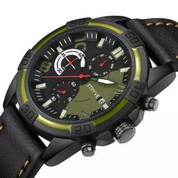 Stryve брендовые 1001 военные мужские спортивные часы с хронографом для свиданий кожаные водонепроницаемые Топ брендовые Роскошные кварцевые мужские часы montre homme