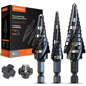 Ступенчатое сверло OraiKone 4 шт. 1/8"-7/8"