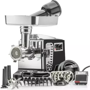STX Turboforce «Платиновый» с ножной педалью Сверхмощная мясорубка и начинка для колбас 6 шлифовальных пластинок, лезвия 3 S/S