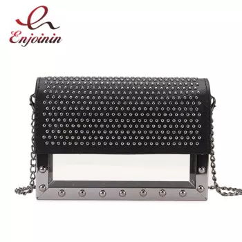 Сумка-клатч женская акриловая, с заклепками