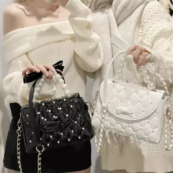 Сумка-Кроссбоди для девочек, из ПУ кожи, с жемчугом