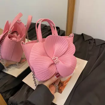 Сумка-мешок женская кожаная с цветами, 2024