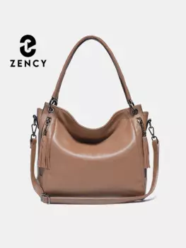 Сумка на плечо Zency женская из натуральной кожи, Хобо с бахромой через плечо, вместительная Повседневная зимняя дамская сумочка А4