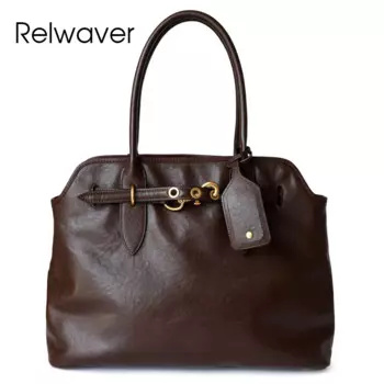 Сумка-тоут Relwaver женская из натуральной кожи, саквояж из воловьей кожи кремового дерева, зимняя вместительная сумочка коричневого и черного цвета, 2024