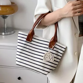 Сумка-тоут женская холщовая в полоску, на плечо