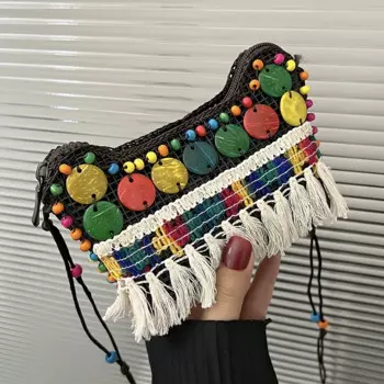 Сумка женская кросс-боди с кисточкой, ручной работы