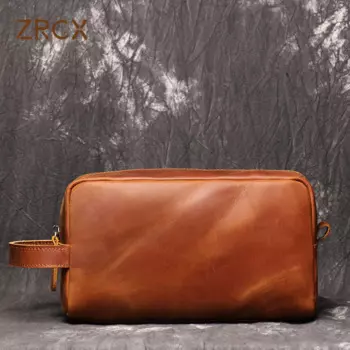 Сумка ZRCX из натуральной кожи Crazy Horse, повседневная, ручной работы, для хранения аксессуаров