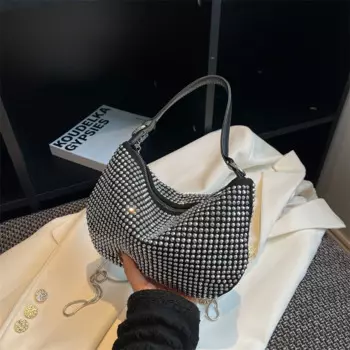 Сумки для женщин 2024 Новинка Серебряная сумка на плечо со стразами кошельки и сумочки роскошная дизайнерская сумочка женская сумка