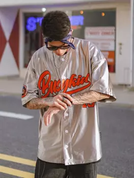 Летняя блестящая Мужская футболка с вышивкой, футболка с коротким рукавом, свободная Серебристая футболка