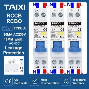 SUMRET DIHOOL RCBO Тип A 220В 30 мА мини-выключатель остаточного тока 1P+N