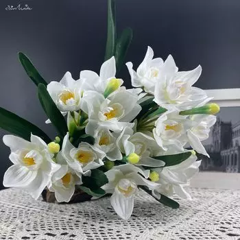 SunMade, искусственные нарциссы, белые, шелк, 21 головка