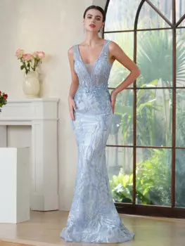 Sunnye винтажное свадебное платье с глубоким V-образным вырезом без рукавов вечернее платье с жемчугом бисером кристаллами и цветами женское платье