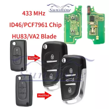 Ключ от автомобиля Sunshine 0536 для Peugeot Partne 107 207 307 307S 308 407 607 для Citroen C2 C3 C4 C5 C6 433 МГц ASK FSK HU83/VA2 Blade