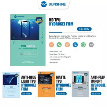 SUNSHINE 50 шт. SS-075 TPU Гибкая Гидрогелевая пленка для режущей машины SS-075B 075E 075S Защита экрана для конфиденциальности с 55 временем резки