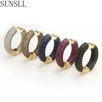SUNSLL Golden Copper Pins Multicolor Cubic Zirconia Big Circle Hoop Серьги Women's Fashion Party Jewelry Cobre CZ Brincos