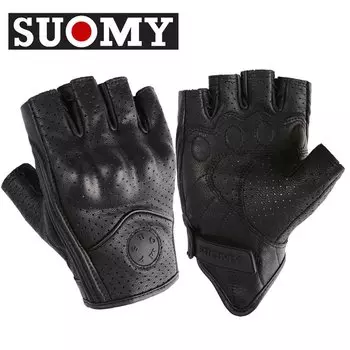 Suomy мотоциклетные летние перчатки, кожаные перчатки для мотокросса с половиной пальца, перчатки без пальцев из козьей кожи, перфорированные дышащие перчатки в стиле ретро