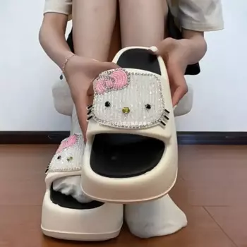 Super hello kitty Diamond Cartoon KT Cat Women's Summer Outwear 2024 New Thick Bottom Anti Cool women shoes кроссовки женские