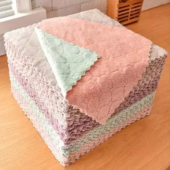 Суперабсорбирующее полотенце из микрофибры для чистки кухни, коралловый бархат, антипригарные масляные салфетки, двухслойные тряпки для мытья, чистящая ткань