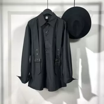 SuperAen 2024 осень-зима оригинальный дизайн, черная Модная рубашка, Повседневная рубашка оверсайз с длинным рукавом