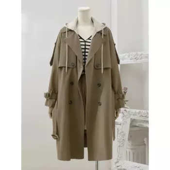 SuperAen цвет хаки, ветровка, Женская Осенняя коллекция 2023 года, новая Корейская версия, Офисная Дамская Свободная куртка с капюшоном