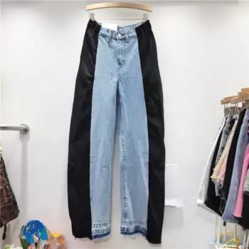 SuperAen европейские Лоскутные цветные контрастные Джинсы женские весенние 2024 новые прямые джинсы с высокой талией