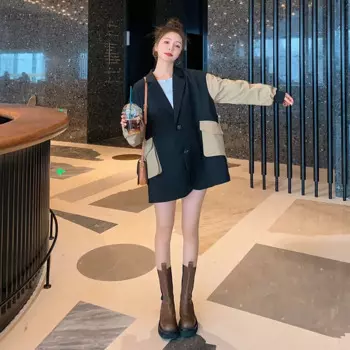 SuperAen уличная Лоскутная куртка для женщин Весна Лето 2022 новая свободная Повседневная джинсовая куртка с отложным воротником