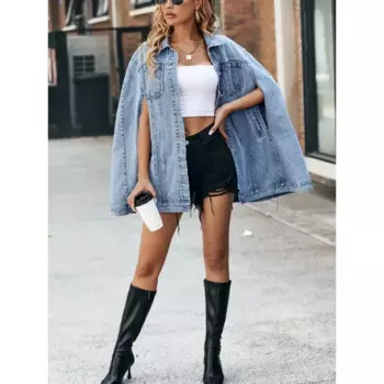 SuperAen женская одежда 2024 Европейская и американская мода Асимметричная Свободная джинсовая куртка пальто