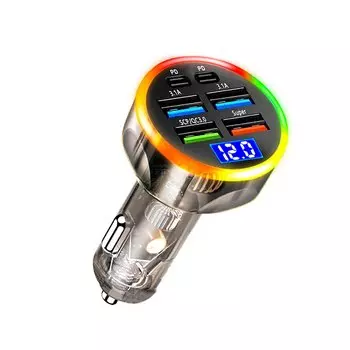 Супербыстрое автомобильное зарядное устройство для телефона, 250 Вт, адаптер 6 в 1 с дисплеем напряжения, многопортовый прикуриватель для iPhone Xiaomi Samsung