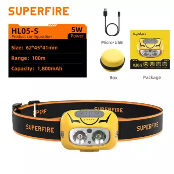 SUPERFIRE HL05-S желтый/белый налобный фонарь