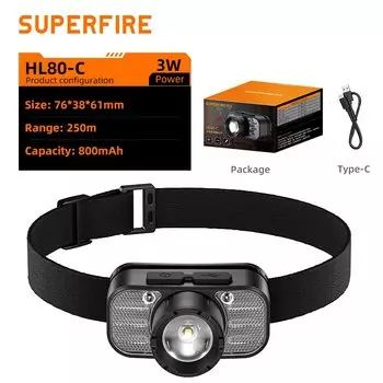 SUPERFIRE HL80-C Черный налобный фонарь