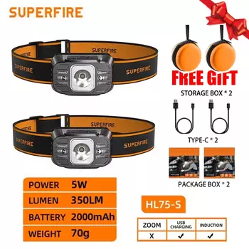 SUPERFIRE мини налобный фонарь 14 режимов