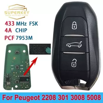 SUPERKEY OEM корпус умный дистанционный Автомобильный ключ 3 кнопки для Peugeot 208 301 3008 5008 БЕСКЛЮЧЕВОЙ Go Traveler Expert 4A чип 433 МГц