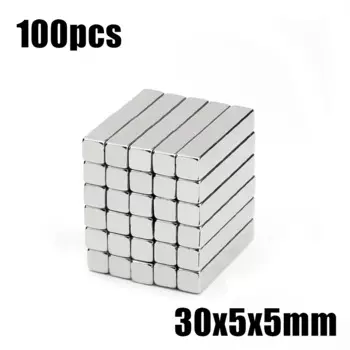 Супермощный редкоземельный блок, неодимовый магнит NdFeB N35, 30*5*5 мм, 100 шт., 30x5x5 мм